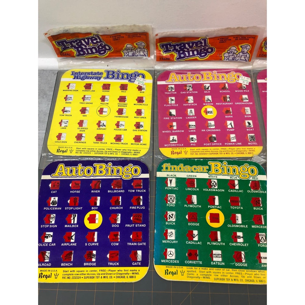 Vintage Regal Auto Bingo Playing Cards Family Travel Game Road Trip 6 NIP 5 Used